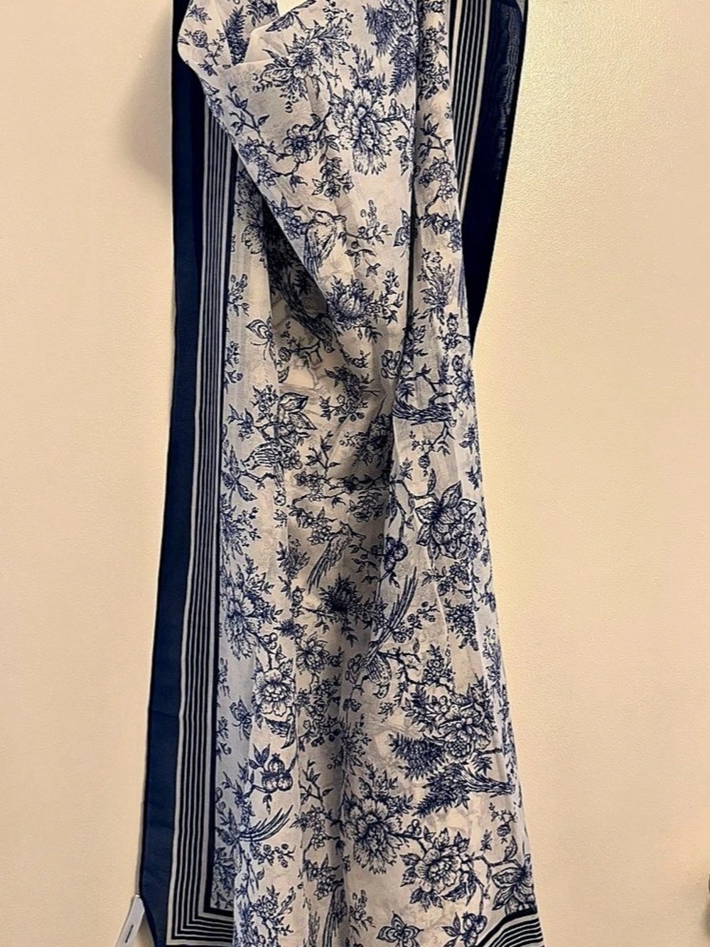 Talbots Floral Scarf in Blue & White with birds and butterflies